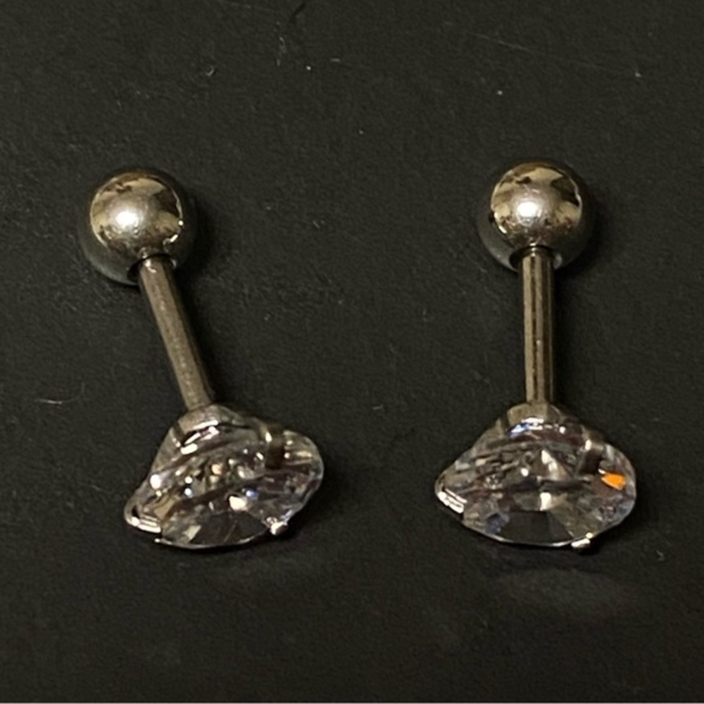 (Silver / 3mm) 2Pc Stainless Steel Cubic Zircon Unisex Shiny Earrings - SEALED